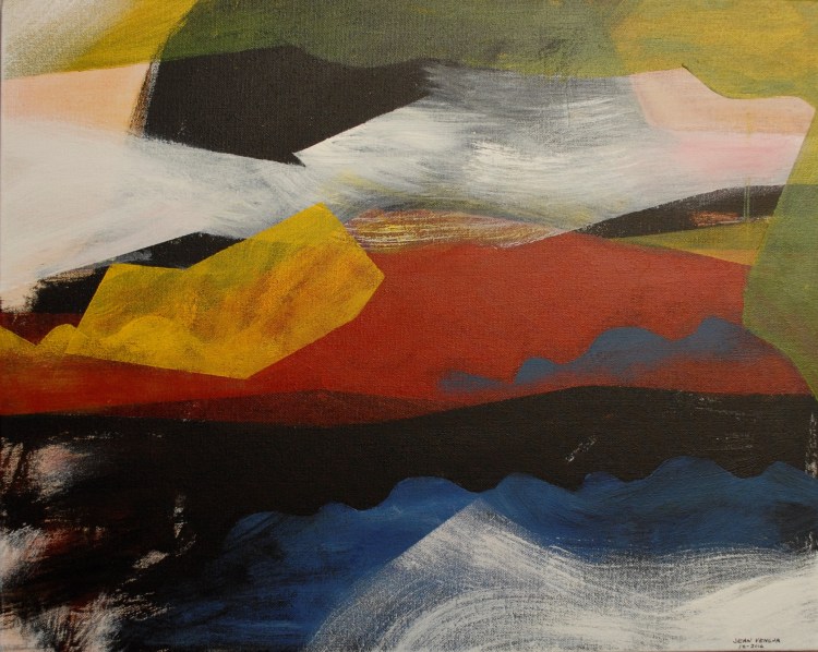 A large mountain is partially obscured by smoke and fire, rising  above crashing waves in Big Sur.